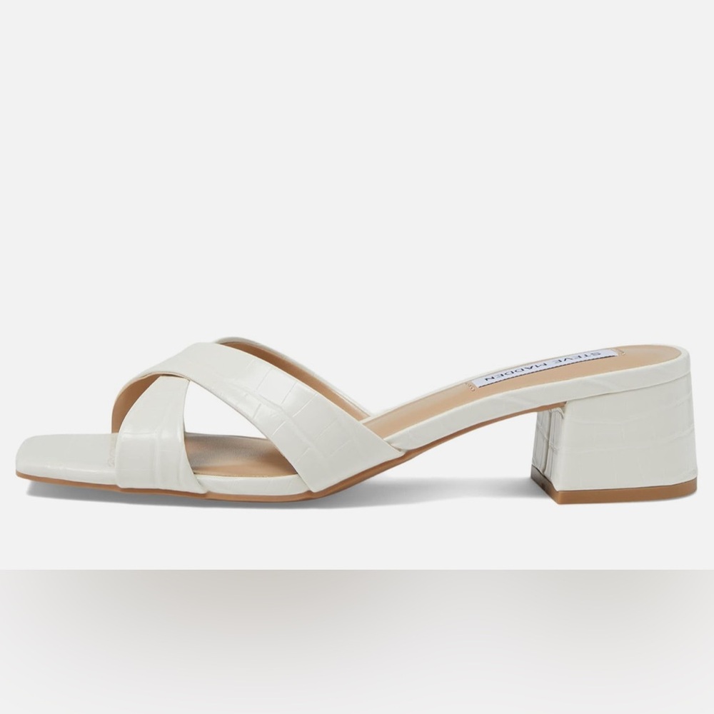 Steve Madden White Crisscross Block Heel Sandals - Picture 5 of 7